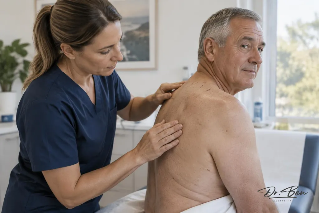 Doctor performing a comprehensive skin check