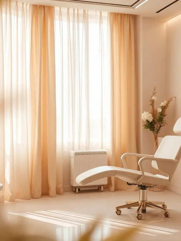 Quiet consulting room with an examination chair and natural light, used for medical skin consultations